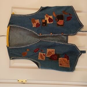 Decorative Denim Vest, Large,Blue